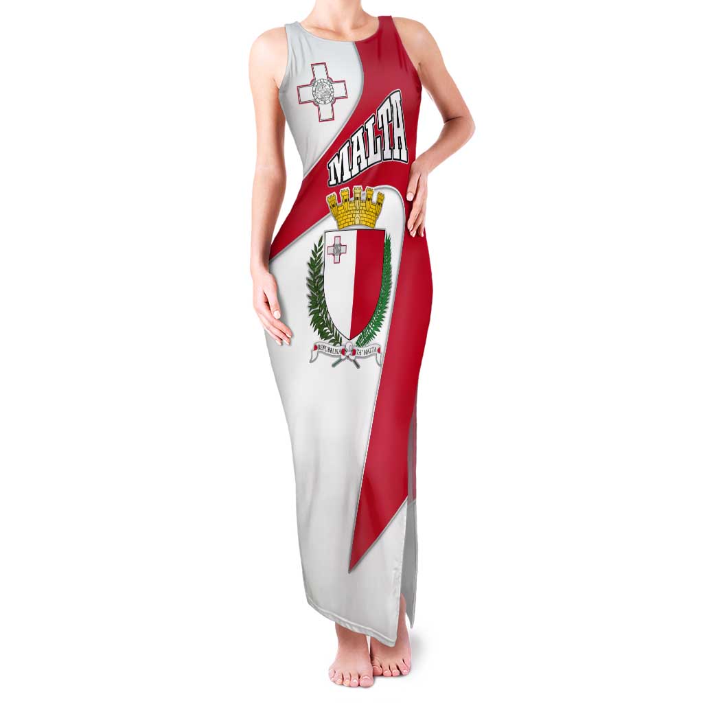 Malta Tank Maxi Dress with Coat of Arms and Island Map Design - Wonder Print Shop