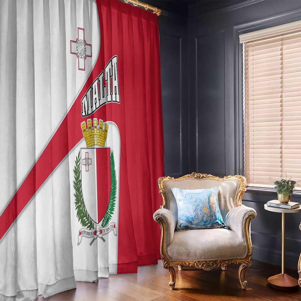 Malta Window Curtain with Coat of Arms and Island Map Design - Wonder Print Shop
