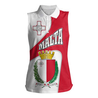 Malta Women Sleeveless Polo Shirt with Coat of Arms and Island Map Design - Wonder Print Shop