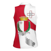 Malta Women Sleeveless Polo Shirt with Coat of Arms and Island Map Design - Wonder Print Shop