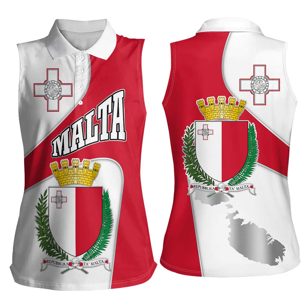 Malta Women Sleeveless Polo Shirt with Coat of Arms and Island Map Design - Wonder Print Shop