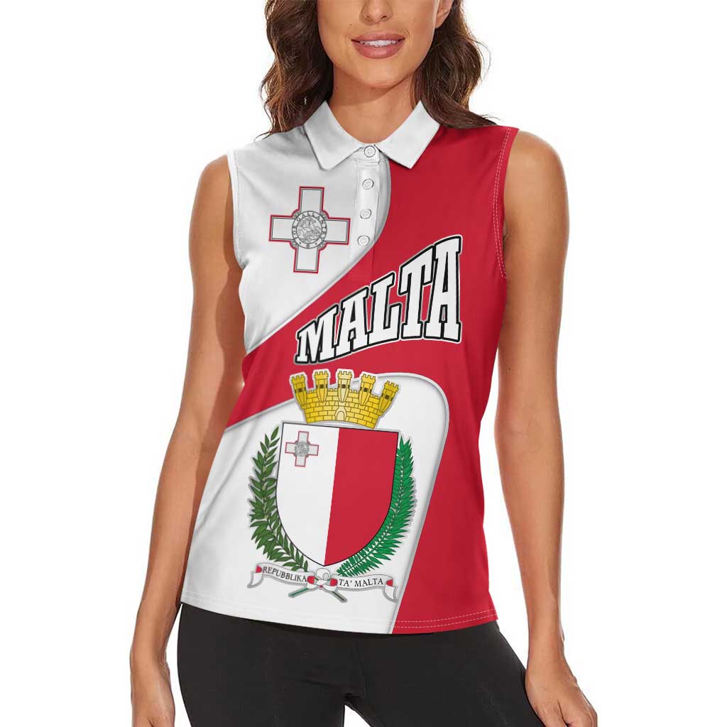 Malta Women Sleeveless Polo Shirt with Coat of Arms and Island Map Design - Wonder Print Shop
