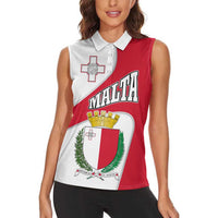 Malta Women Sleeveless Polo Shirt with Coat of Arms and Island Map Design - Wonder Print Shop