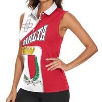 Malta Women Sleeveless Polo Shirt with Coat of Arms and Island Map Design - Wonder Print Shop