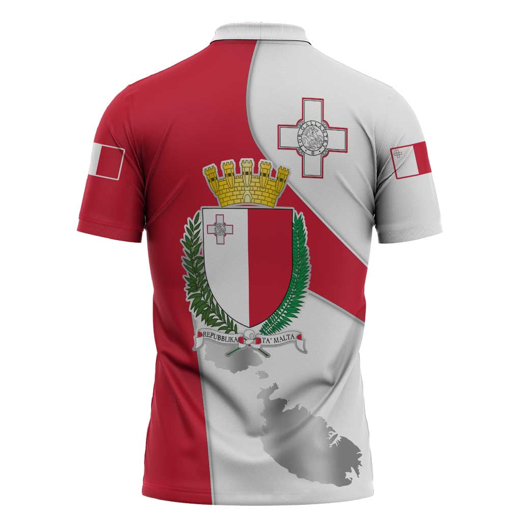 Malta Zipper Polo Shirt with Coat of Arms and Island Map Design - Wonder Print Shop