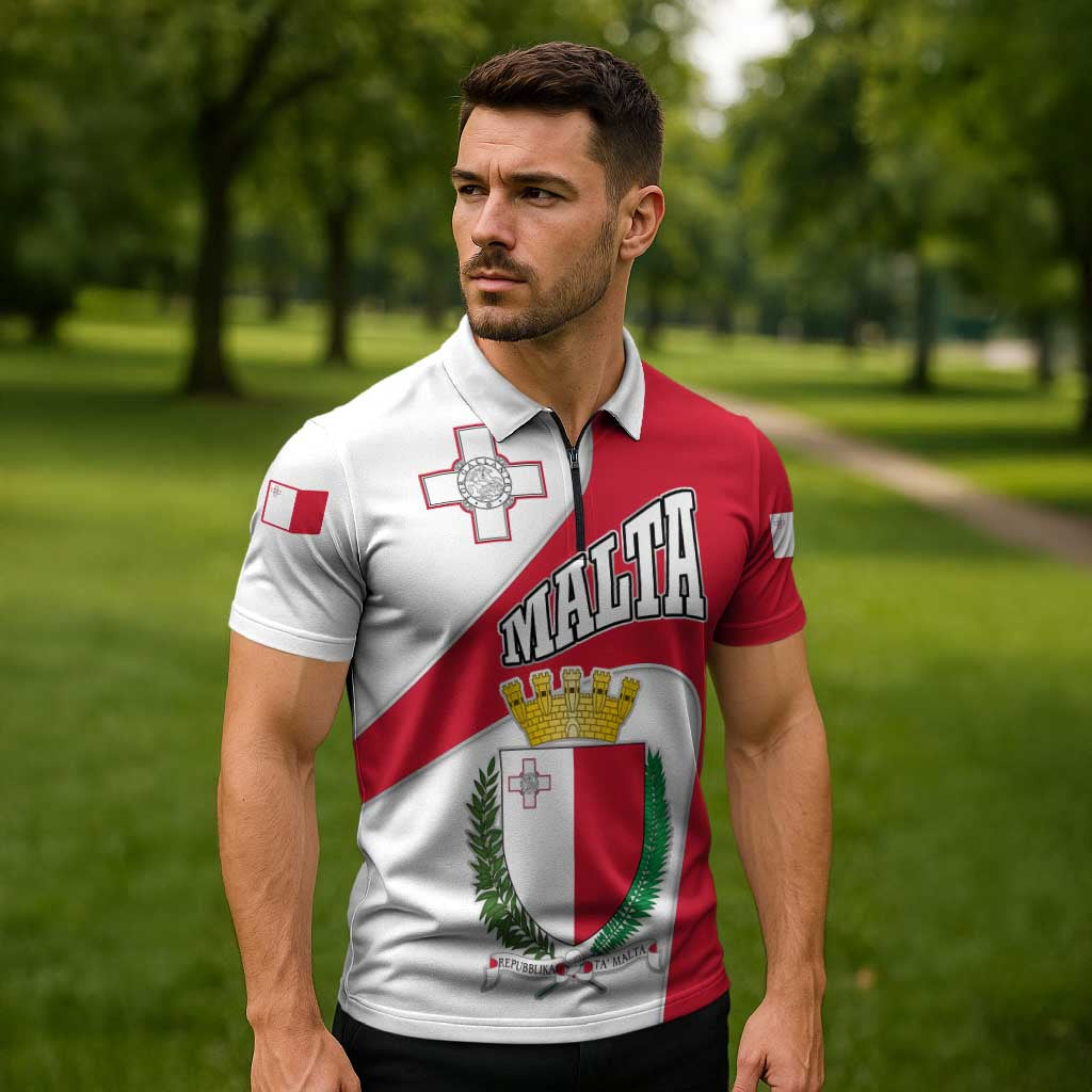 Malta Zipper Polo Shirt with Coat of Arms and Island Map Design - Wonder Print Shop