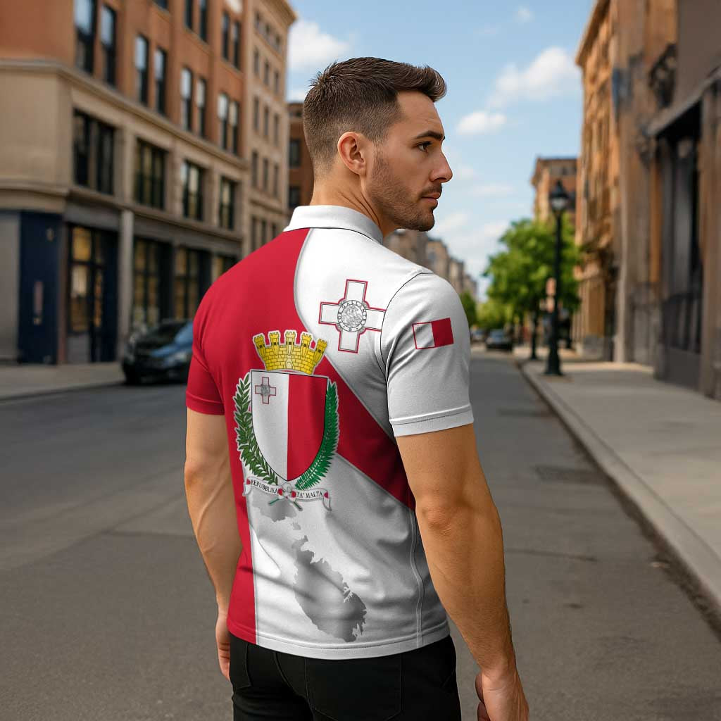 Malta Zipper Polo Shirt with Coat of Arms and Island Map Design - Wonder Print Shop