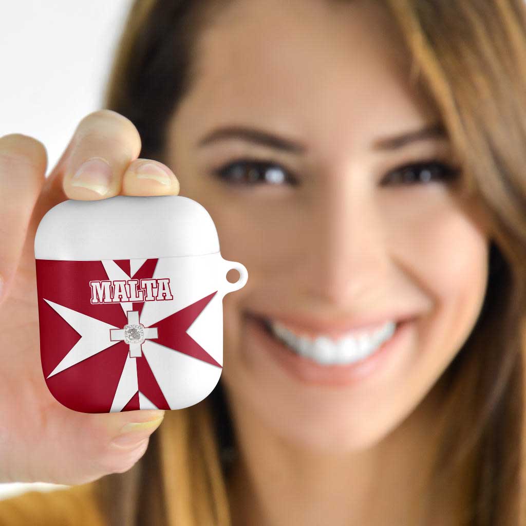 Malta AirPods Case with Red White Crossburst Design - Wonder Print Shop