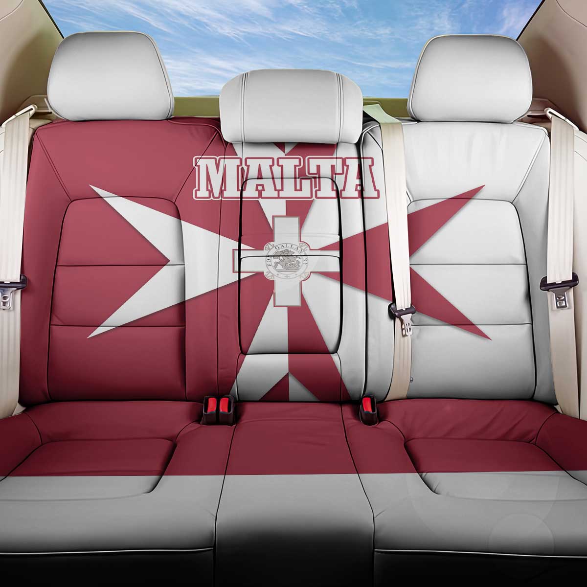 Malta Back Car Seat Cover with Red White Crossburst Design - Wonder Print Shop