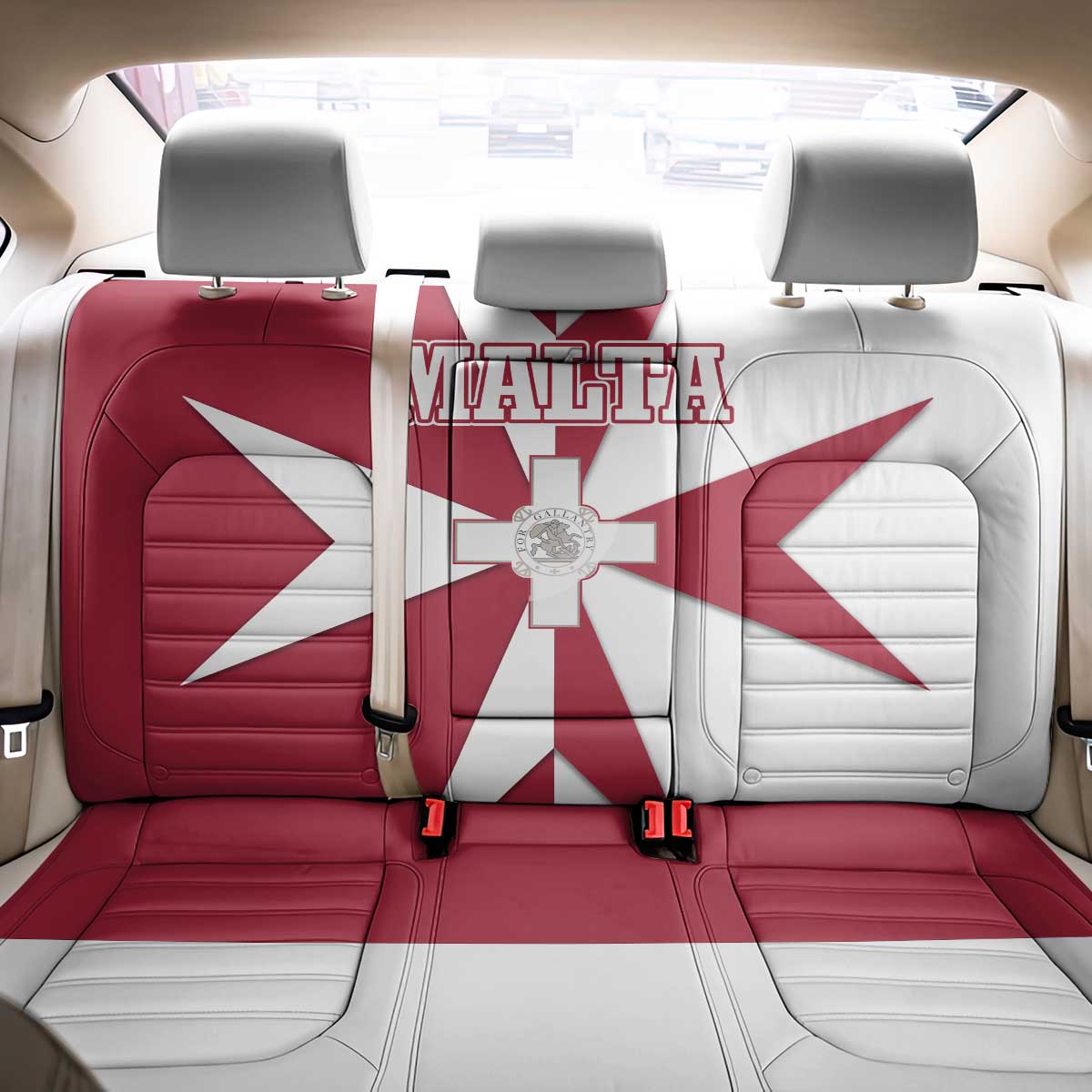 Malta Back Car Seat Cover with Red White Crossburst Design - Wonder Print Shop