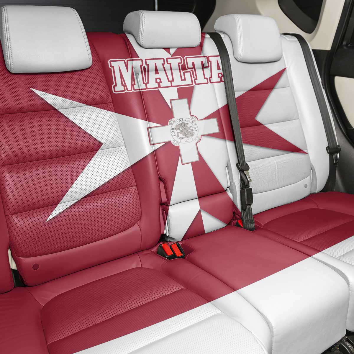 Malta Back Car Seat Cover with Red White Crossburst Design - Wonder Print Shop