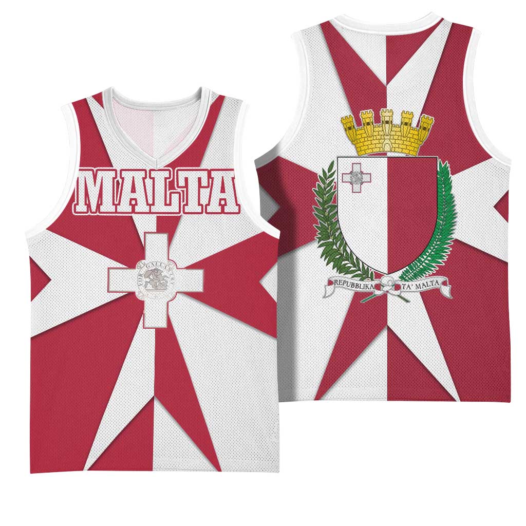 Malta Basketball Jersey with Red White Crossburst Design - Wonder Print Shop