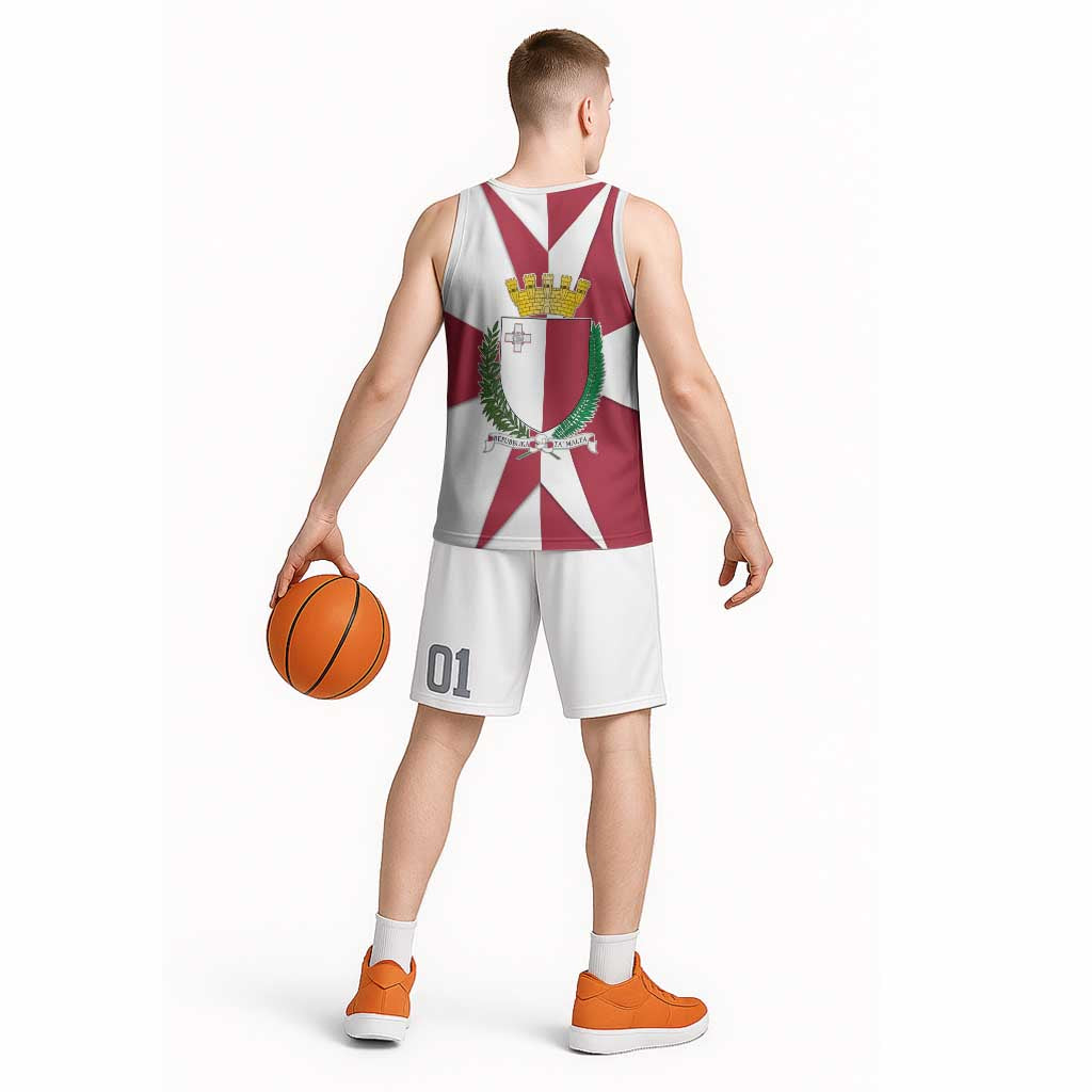 Malta Basketball Jersey with Red White Crossburst Design - Wonder Print Shop