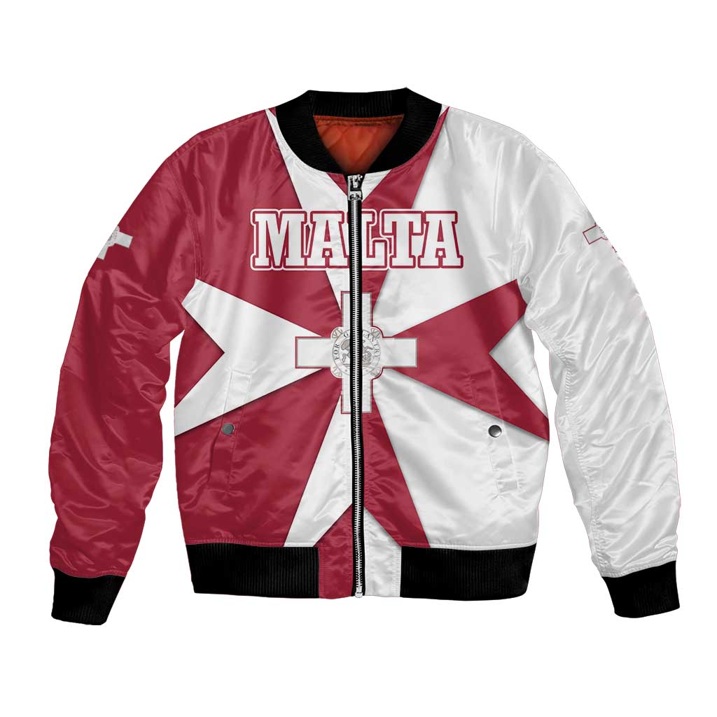 Malta Bomber Jacket with Red White Crossburst Design - Wonder Print Shop
