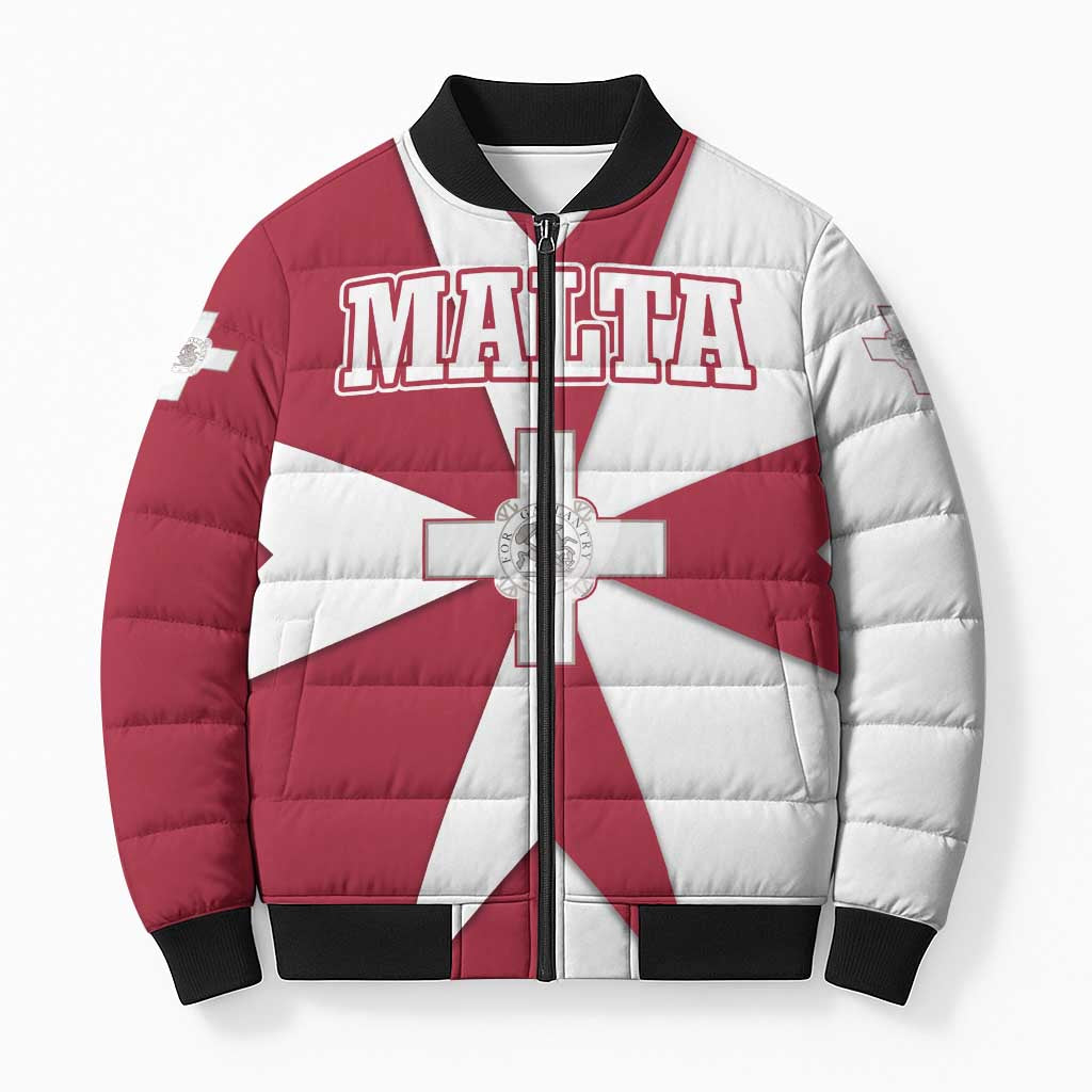 Malta Bomber Puffer Jacket with Red White Crossburst Design - Wonder Print Shop
