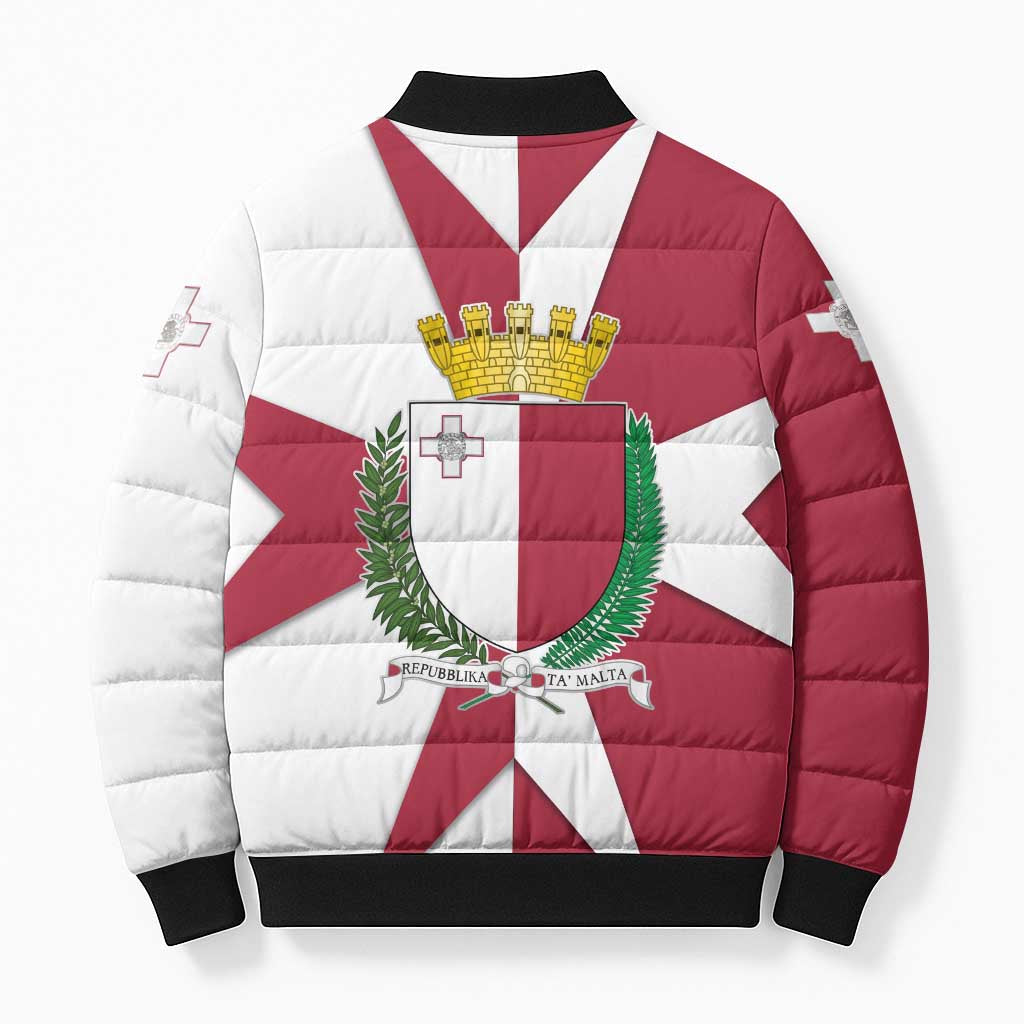 Malta Bomber Puffer Jacket with Red White Crossburst Design - Wonder Print Shop