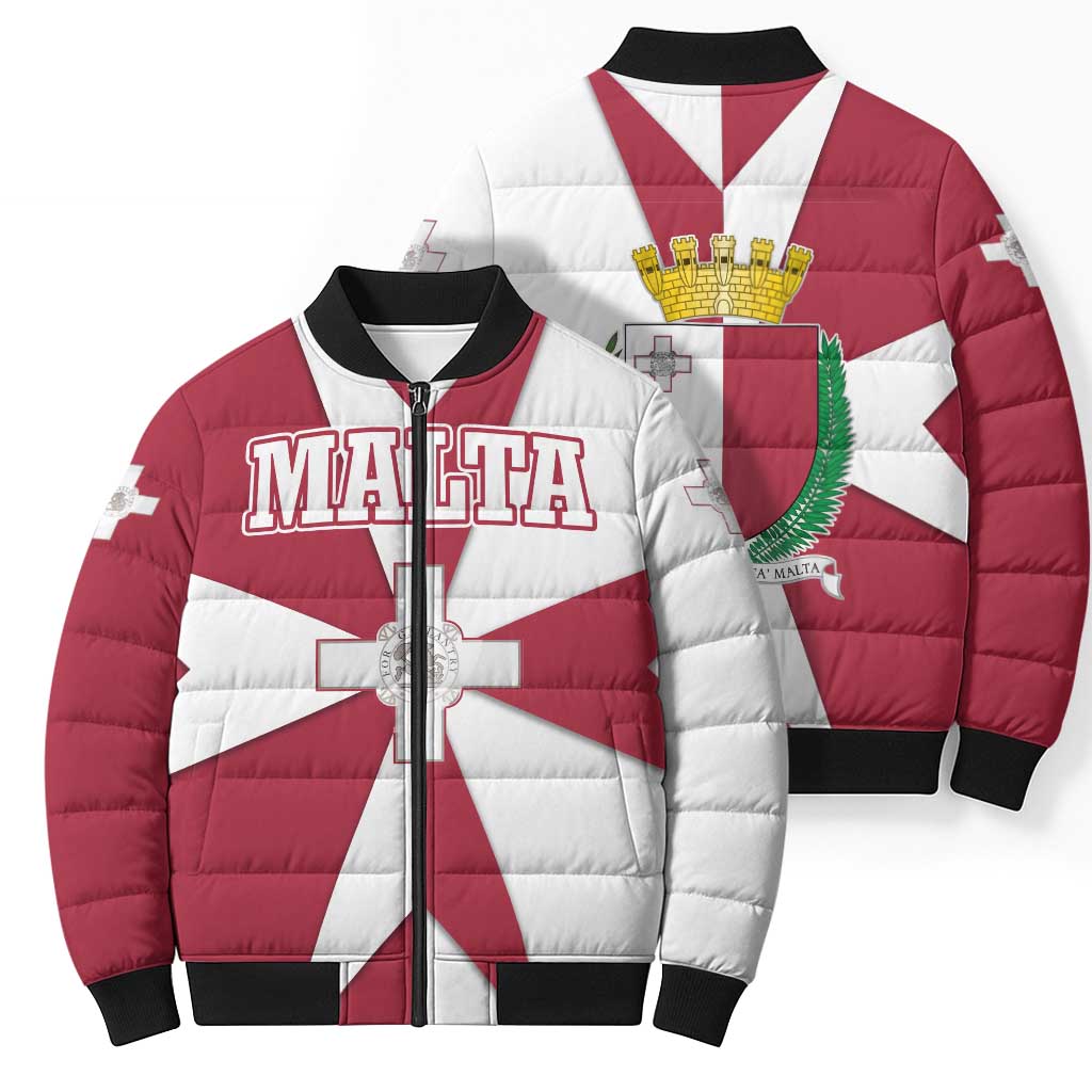 Malta Bomber Puffer Jacket with Red White Crossburst Design - Wonder Print Shop