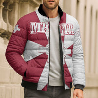 Malta Bomber Puffer Jacket with Red White Crossburst Design - Wonder Print Shop
