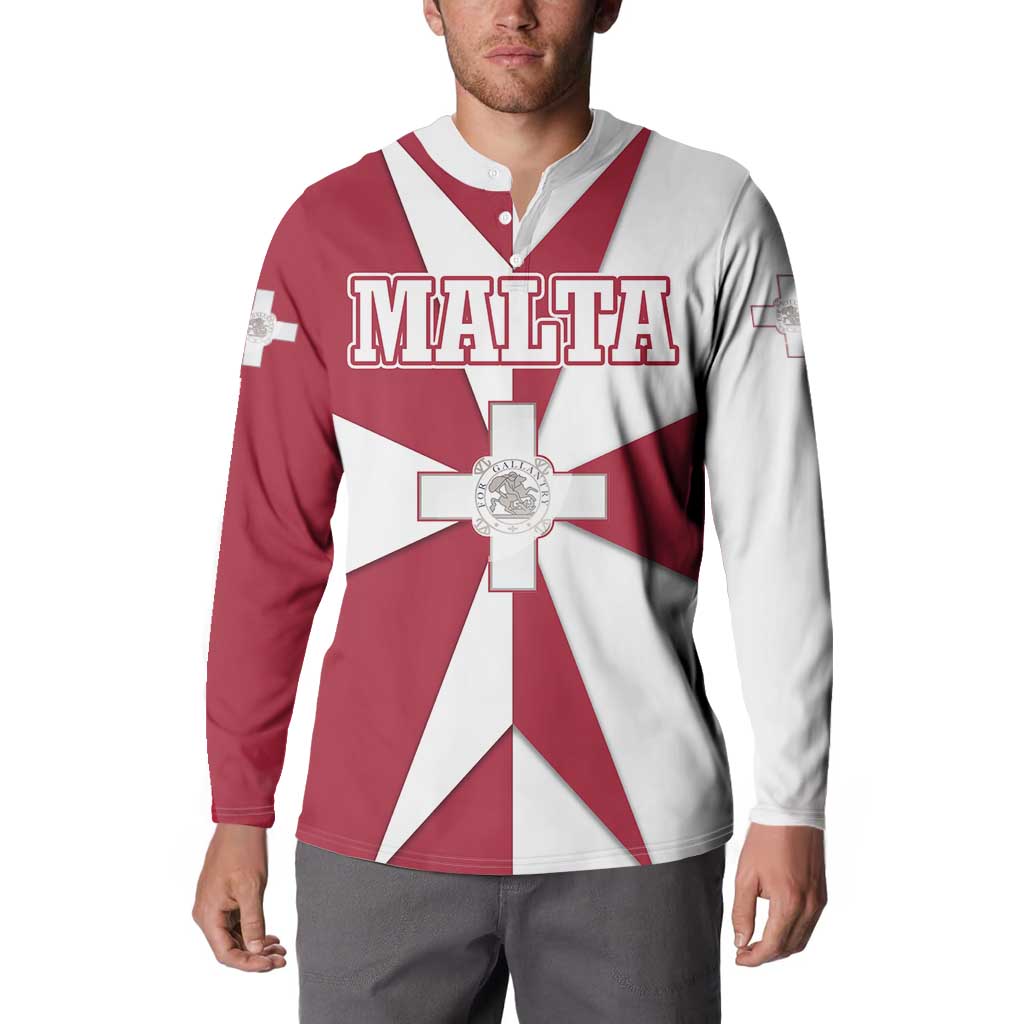 Malta Button Sweatshirt with Red White Crossburst Design - Wonder Print Shop
