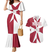 Malta Couples Matching Mermaid Dress and Hawaiian Shirt with Red White Crossburst Design - Wonder Print Shop