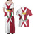 Malta Couples Matching Off Shoulder Maxi Dress and Hawaiian Shirt with Red White Crossburst Design - Wonder Print Shop