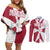 Malta Couples Matching Off Shoulder Short Dress and Long Sleeve Button Shirt with Red White Crossburst Design - Wonder Print Shop