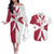 Malta Couples Matching Off The Shoulder Long Sleeve Dress and Hawaiian Shirt with Red White Crossburst Design - Wonder Print Shop