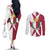 Malta Couples Matching Off The Shoulder Long Sleeve Dress and Long Sleeve Button Shirt with Red White Crossburst Design - Wonder Print Shop