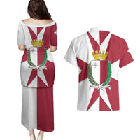 Malta Couples Matching Puletasi and Hawaiian Shirt with Red White Crossburst Design - Wonder Print Shop