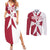 Malta Couples Matching Summer Maxi Dress and Long Sleeve Button Shirt with Red White Crossburst Design - Wonder Print Shop
