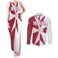 Malta Couples Matching Tank Maxi Dress and Long Sleeve Button Shirt with Red White Crossburst Design - Wonder Print Shop
