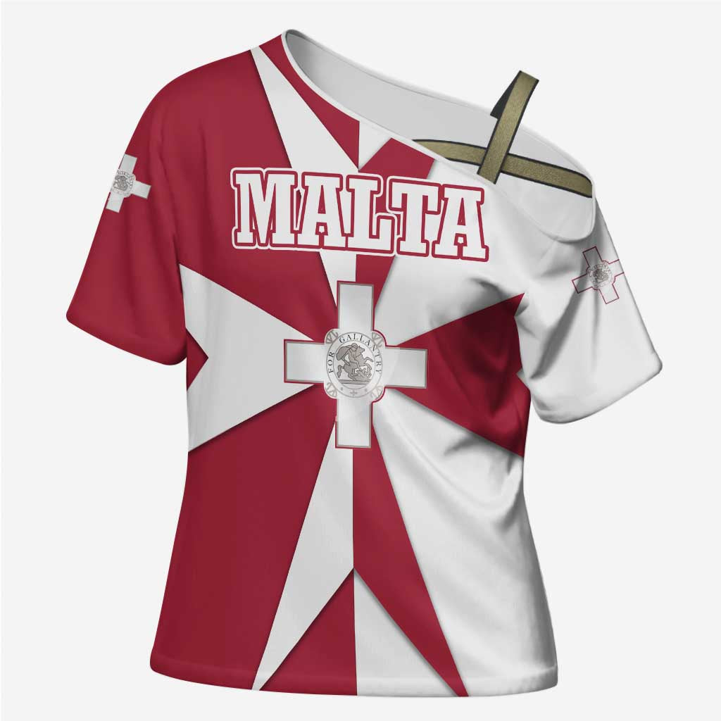 Malta Cross Shoulder Shirt with Red White Crossburst Design - Wonder Print Shop