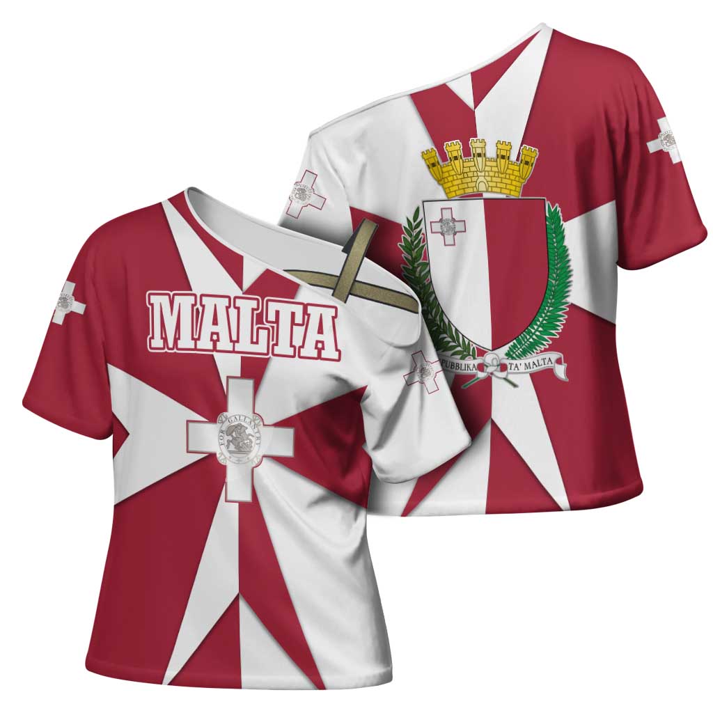 Malta Cross Shoulder Shirt with Red White Crossburst Design - Wonder Print Shop