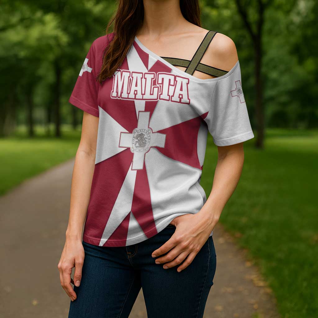 Malta Cross Shoulder Shirt with Red White Crossburst Design - Wonder Print Shop