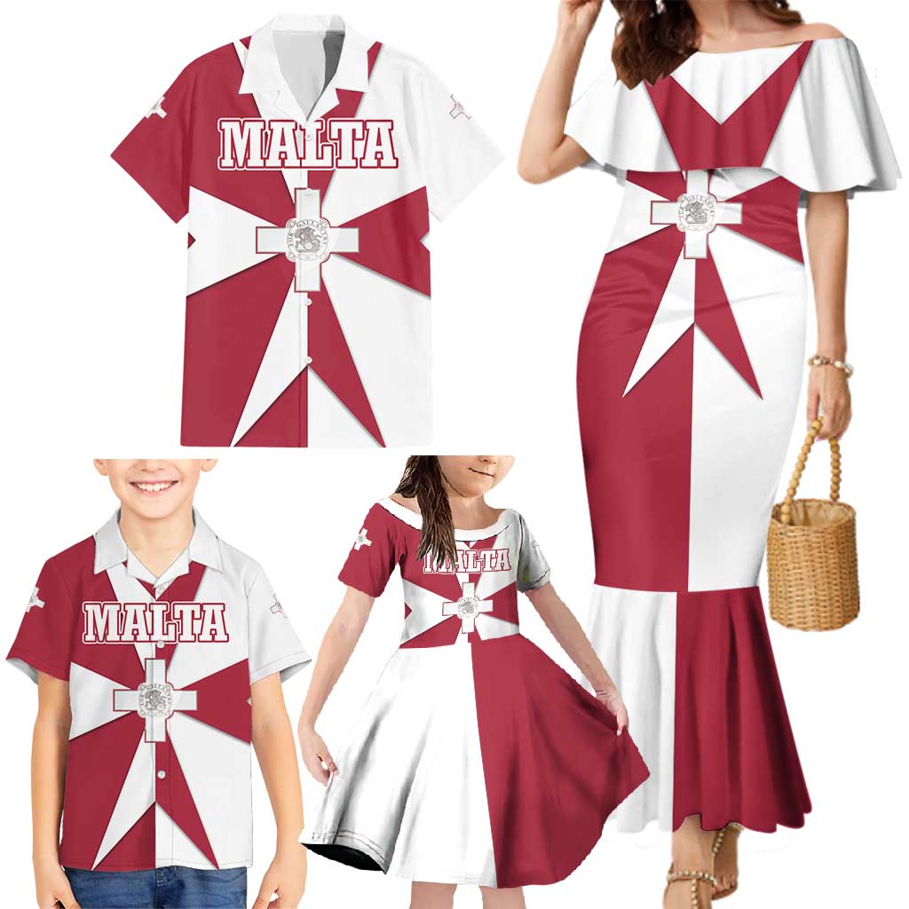 Malta Family Matching Mermaid Dress and Hawaiian Shirt with Red White Crossburst Design - Wonder Print Shop