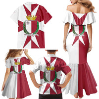 Malta Family Matching Mermaid Dress and Hawaiian Shirt with Red White Crossburst Design - Wonder Print Shop