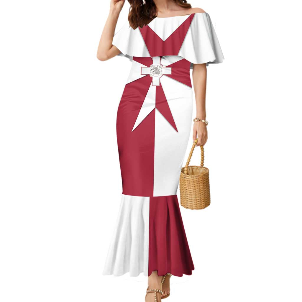 Malta Family Matching Mermaid Dress and Hawaiian Shirt with Red White Crossburst Design - Wonder Print Shop