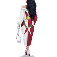 Malta Family Matching Off The Shoulder Long Sleeve Dress and Hawaiian Shirt with Red White Crossburst Design - Wonder Print Shop