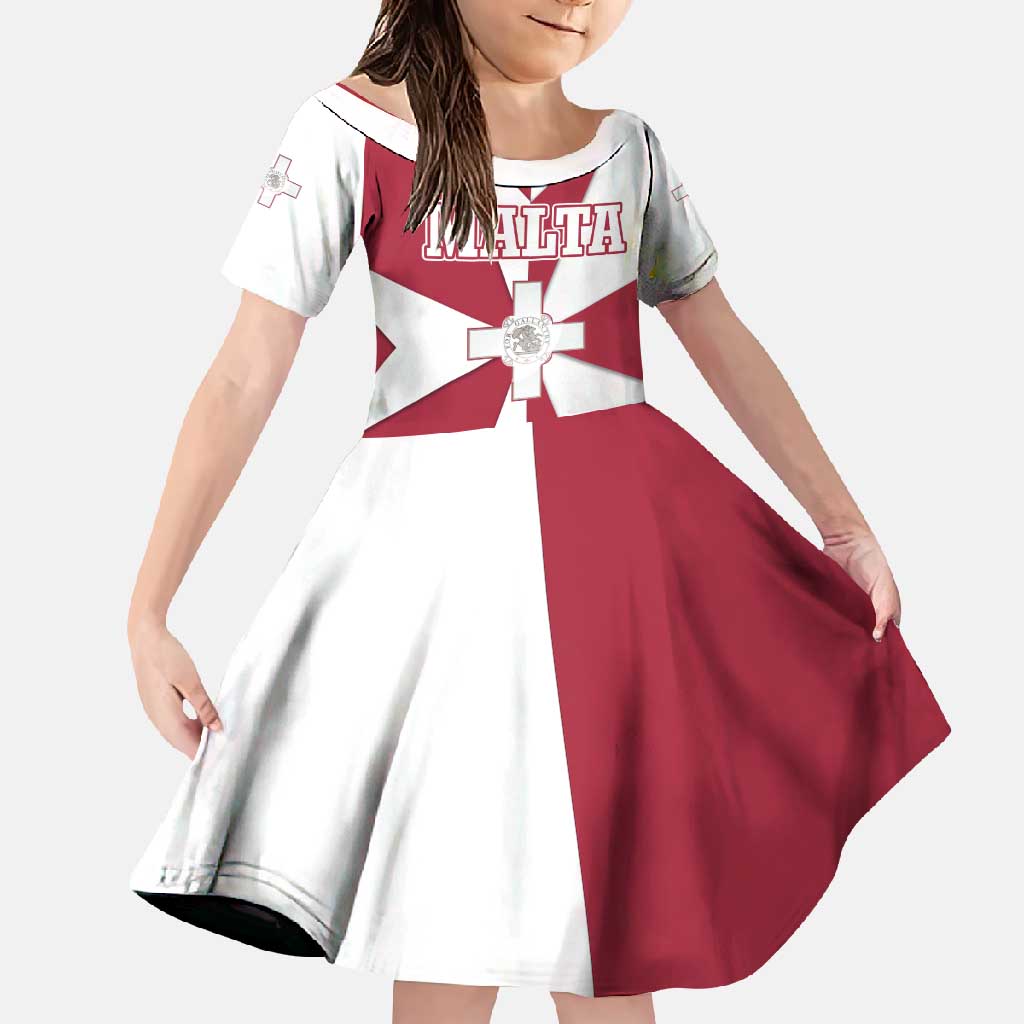 Malta Family Matching Off Shoulder Maxi Dress and Hawaiian Shirt with Red White Crossburst Design - Wonder Print Shop