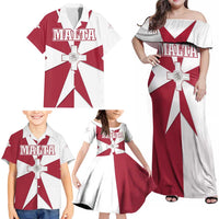 Malta Family Matching Off Shoulder Maxi Dress and Hawaiian Shirt with Red White Crossburst Design - Wonder Print Shop
