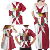 Malta Family Matching Off Shoulder Maxi Dress and Hawaiian Shirt with Red White Crossburst Design - Wonder Print Shop