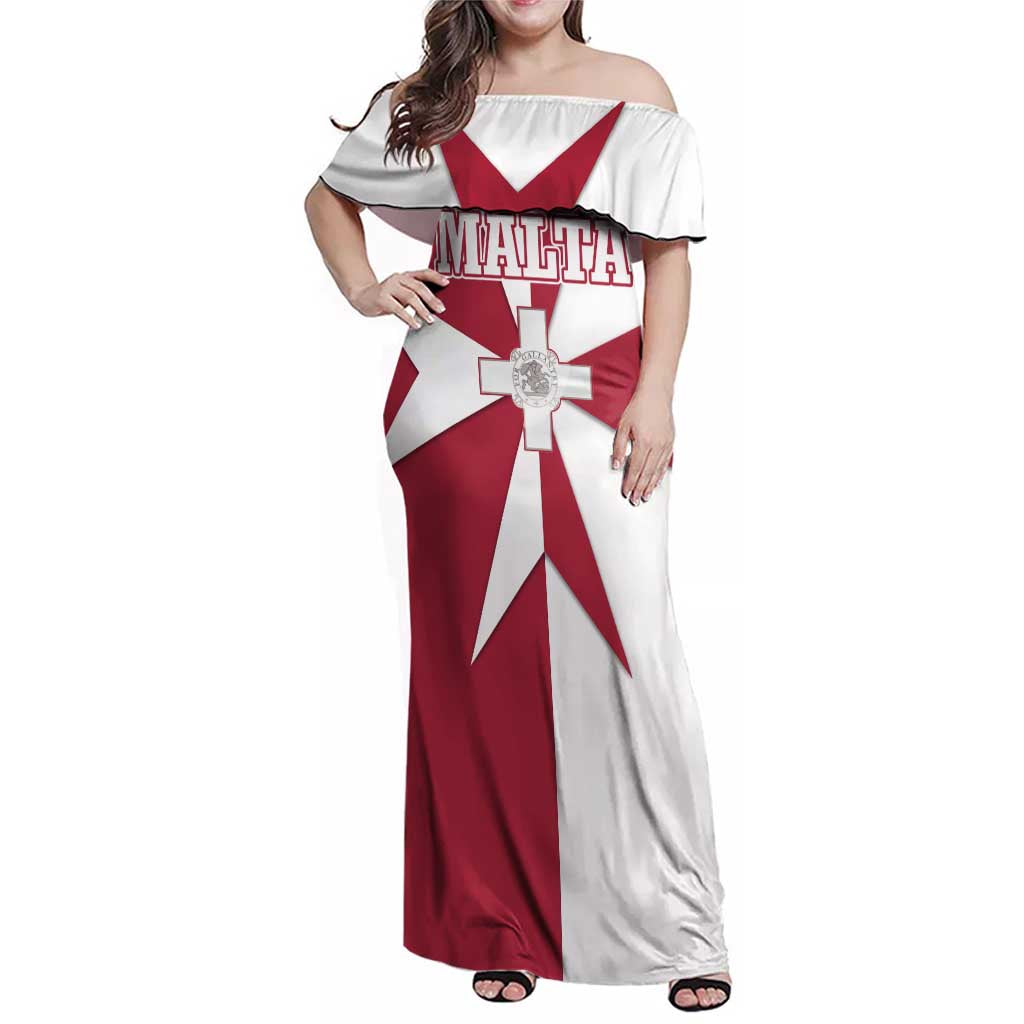 Malta Family Matching Off Shoulder Maxi Dress and Hawaiian Shirt with Red White Crossburst Design - Wonder Print Shop