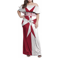 Malta Family Matching Off Shoulder Maxi Dress and Hawaiian Shirt with Red White Crossburst Design - Wonder Print Shop