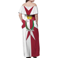 Malta Family Matching Off Shoulder Maxi Dress and Hawaiian Shirt with Red White Crossburst Design - Wonder Print Shop