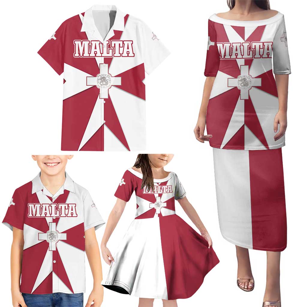 Malta Family Matching Puletasi and Hawaiian Shirt with Red White Crossburst Design - Wonder Print Shop