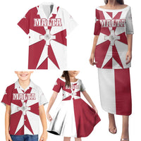 Malta Family Matching Puletasi and Hawaiian Shirt with Red White Crossburst Design - Wonder Print Shop