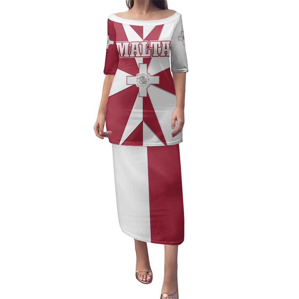 Malta Family Matching Puletasi and Hawaiian Shirt with Red White Crossburst Design - Wonder Print Shop