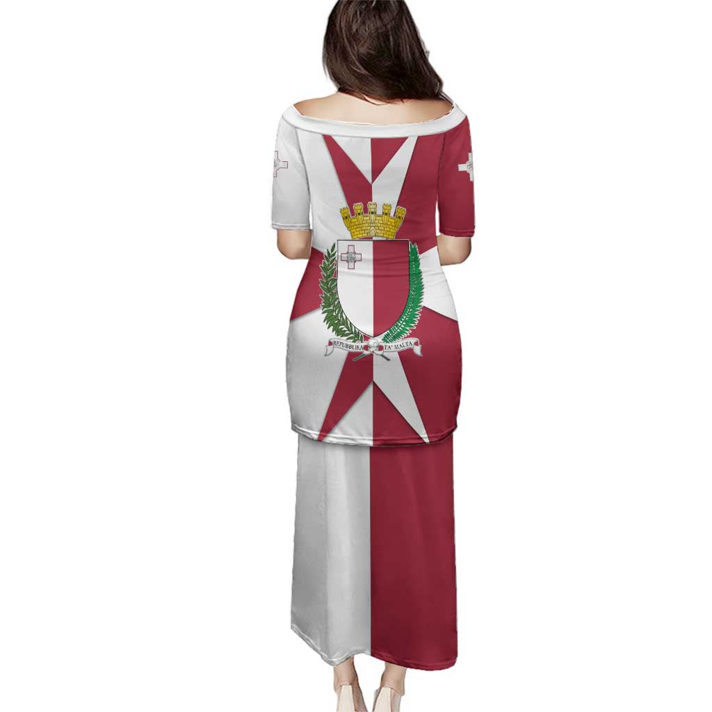 Malta Family Matching Puletasi and Hawaiian Shirt with Red White Crossburst Design - Wonder Print Shop