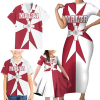 Malta Family Matching Short Sleeve Bodycon Dress and Hawaiian Shirt with Red White Crossburst Design - Wonder Print Shop