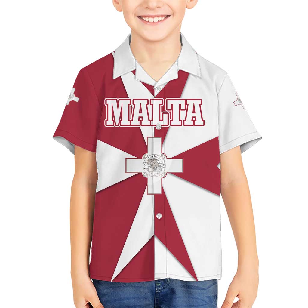 Malta Family Matching Short Sleeve Bodycon Dress and Hawaiian Shirt with Red White Crossburst Design - Wonder Print Shop